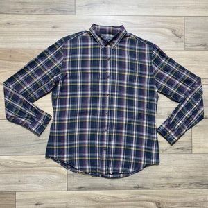 Vince‎ Mens Long Sleeve Button Down Plaid Cotton Shirt Size Large Dark Gray
